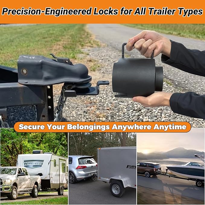 Trailer Lock Fits 2-5/16" Couplers, Heavy Duty Trailer Tongue Lock, Anti-Theft, Anti-Smashing, Secures Safety Chains, Steel Tow Hitch Lock with Handle for RV, Cargo, Camper, Dump Trailer