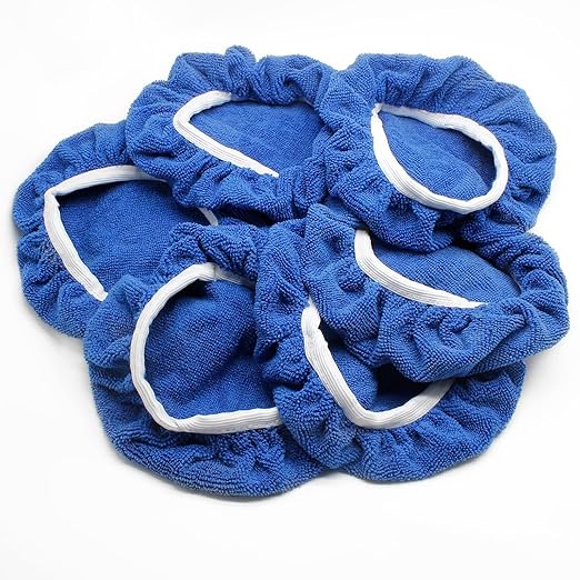 6 PCS Car Polishing Bonnet Buffing Pads - Soft Microfiber Buffing Pads Cover for 5" - 6" Car Polisher - Blue