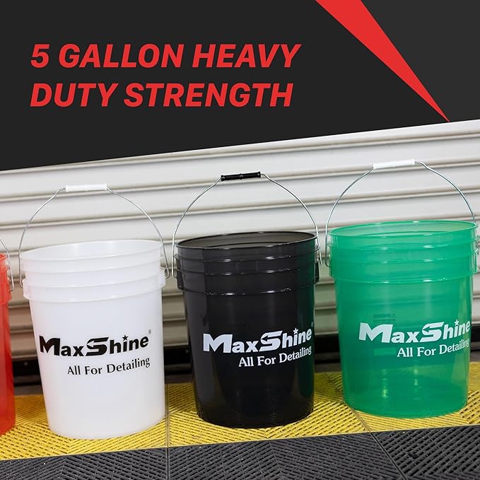 Maxshine 5 Gallon Universal Detailing Bucket (Black) – Car Wash Bucket for Scratch-Free Washing, Auto Detailing & Garage Storage – Holds Soap, Foam Cannon, Brushes, Microfiber Towels & More