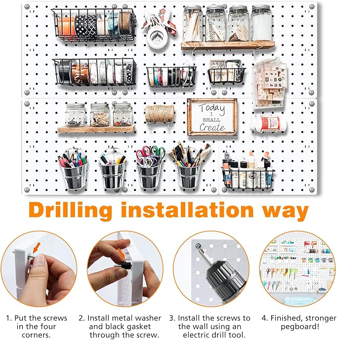 12Pcs Pegboard, Pegboard Wall Organizer, Peg Boards for Walls Craft Room, Pegboard Kits fit Garage Kitchen Workshop, Small Pegboard, Peg Board Organizer Accessories - White Pegboards Panels
