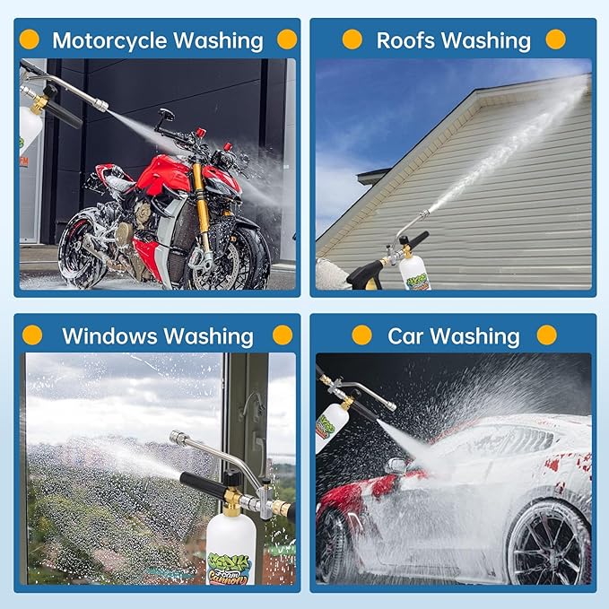 Foam Cannon for Pressure Washer Gun Kit with Dual Connector Accessory, Car Wash Foam Gun with 5 Pressure Washer Nozzle Tips 3/8'' Swivel Quick Connector and M22-14mm and M22-15 mm Fitting