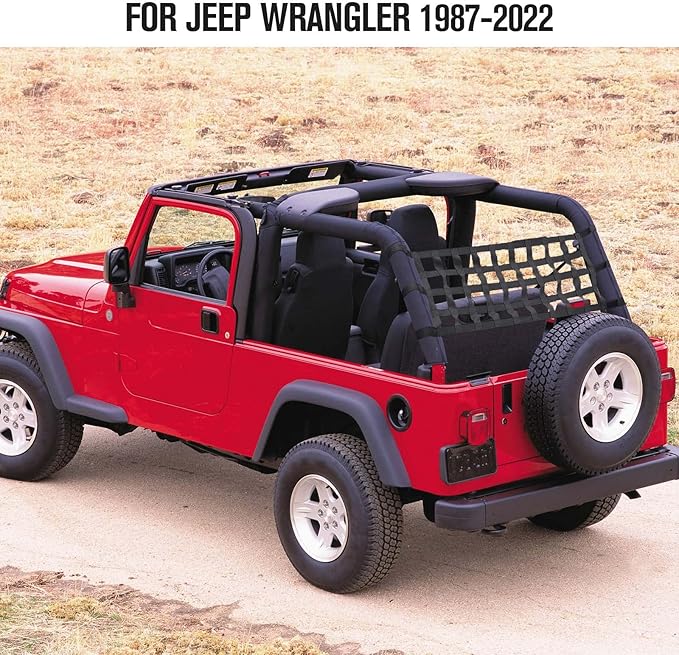JeCar Mesh Roof Cargo Net Upgrade Roof Hammock Exterior Accessories Compatible with Jeep Wrangler 1987-2023 YJ TJ LJ JK JKU JL JLU JT, Black