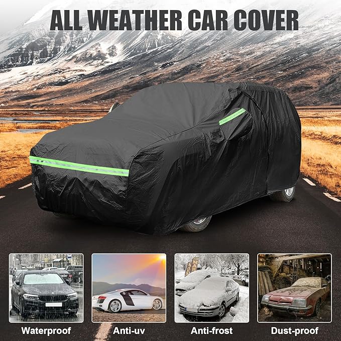 Waterproof Car Covers Replace for 1984-2007 Dodge Grand Caravan and Chrysler Town Town & Country Minivans, 6 Layers All Weather Car Cover with Zipper Door for Snow Rain Dust Protection