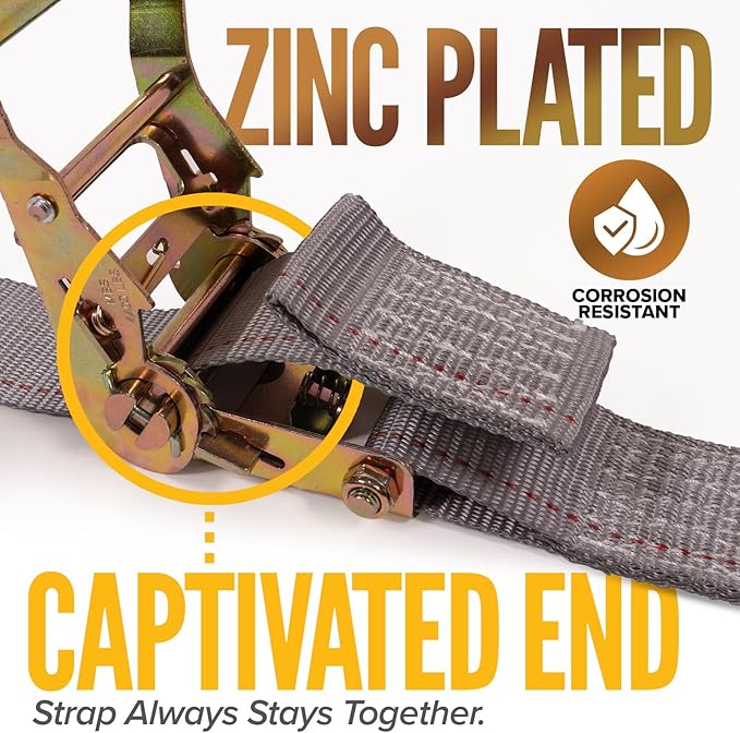 US Cargo Control Double-Fitted E Track Straps 2" x 16' (640-Pack), 4,400 LBS Break Strength, Gray Heavy Duty E Track Ratchet Straps with 3 Spring E-Fittings, Versatile 2-in-1 Logistic Tiedowns