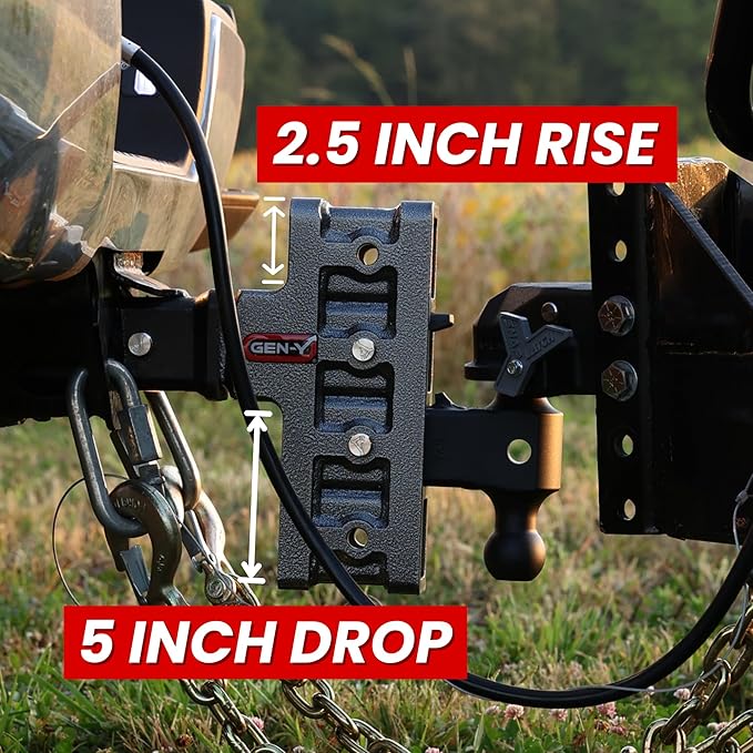 GEN-Y Hitch Offset Tow Hitch for 2" Receiver - 2.5" Rise/5" Drop with 4 Adjustable Positions, Hitch Only, 16,000 lbs Towing Capacity, 2,000 lbs Tongue Weight, Silver