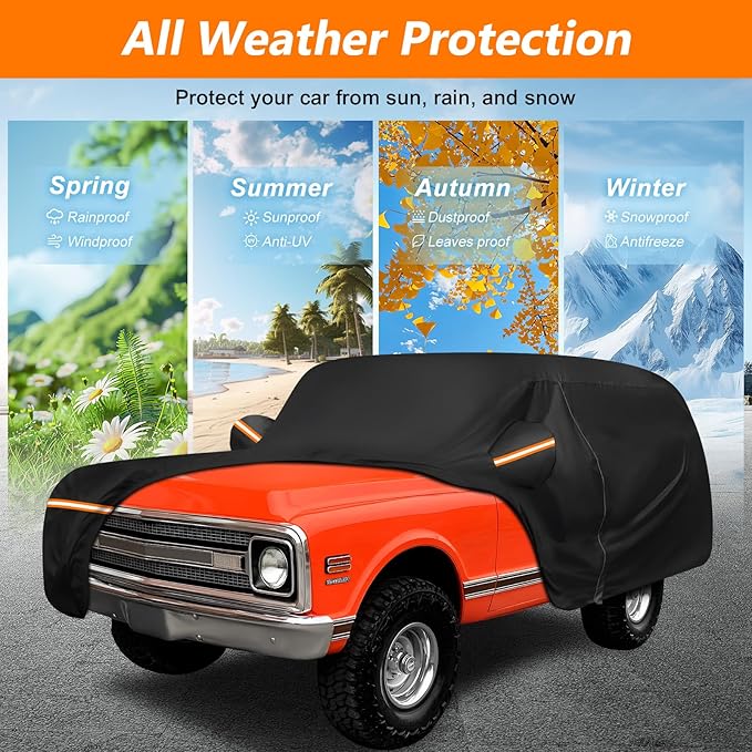 Car Cover for Chverolet K5 Blazer/GMC Jimmy 1969-1991 420D Oxford Cloth and Cotton Car Cover Waterproof All Weather with Zipper Windproof Heavy Duty All Weather with Wind, Sun, UV and Dust Protection
