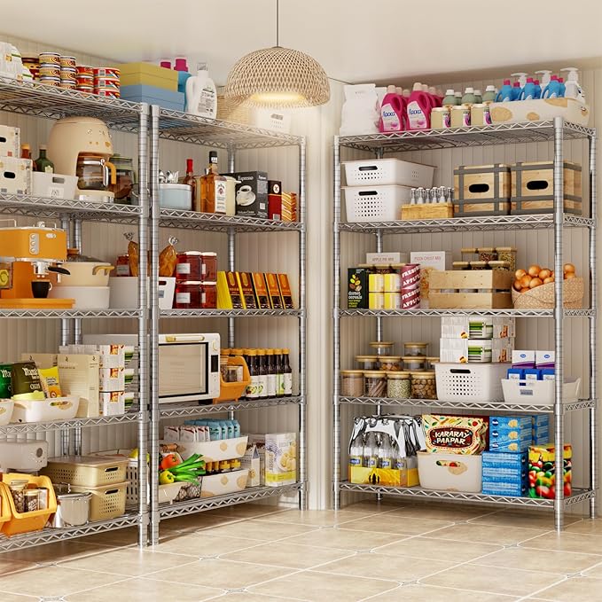 Storage Shelves, 36" L x 14" W x 72" H Heavy Duty Garage Wire Shelving Unit Loads 1750LBS, 5-Tier Adjustable Metal Industrial Utility Shelf Rack for Kitchen, Laundry Room, Basement