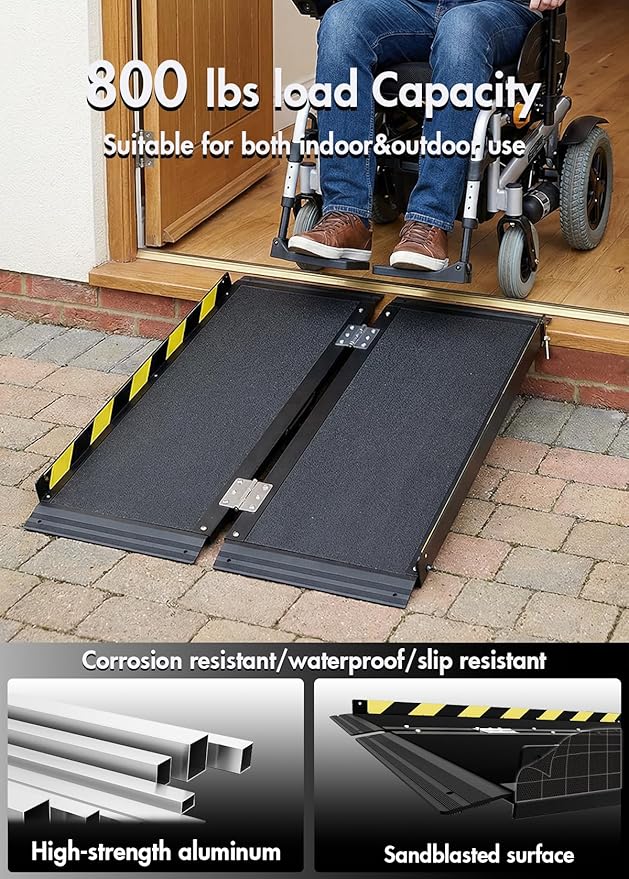 2FT Wheelchair ramp for Threshold,Protable Ramp,Non-Slip Folding Aluminum Handicap Ramps,Ramps for Home,Wheelchairs,Steps,Entry,Scooter,Doorway,800lbs Capacity (2FT Useing Height 2-6 inches)
