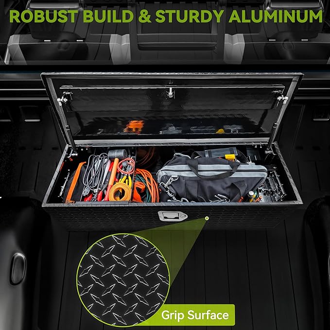 AUTOSAVER88 48 Inch Truck Bed Tool box, Heavy Duty Aluminum Diamond Plate Tool Box Chest, Waterproof Chest Storage Box with Sliding Shelf and Lock for Trucks, Trailers, RVs, Warehouses