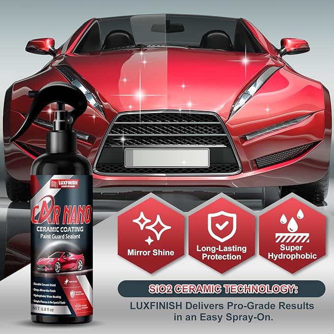 Pro-Grade Sio2 Ceramic Coating Spray 6.8 oz - Super Hydrophobic Water Beading & Deep Gloss Paint Sealant - 3 Months of Long-Lasting Shine & Sleek Slickness - Ultimate All-Season Defense