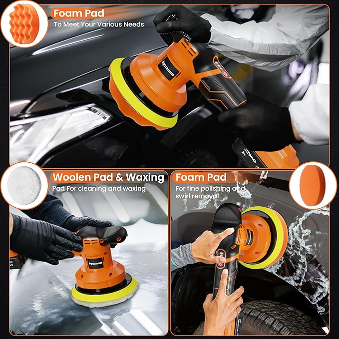 Cordless Buffer Polisher Kit with 2 Pack 2000mAh 21V Batteries, 6 Inch Car Waxer Polisher, 3 Variable Speed, 6PCS Extra Attachments, Car Polishing Machine for Detailing, Boat Sanding, Scratch Removing