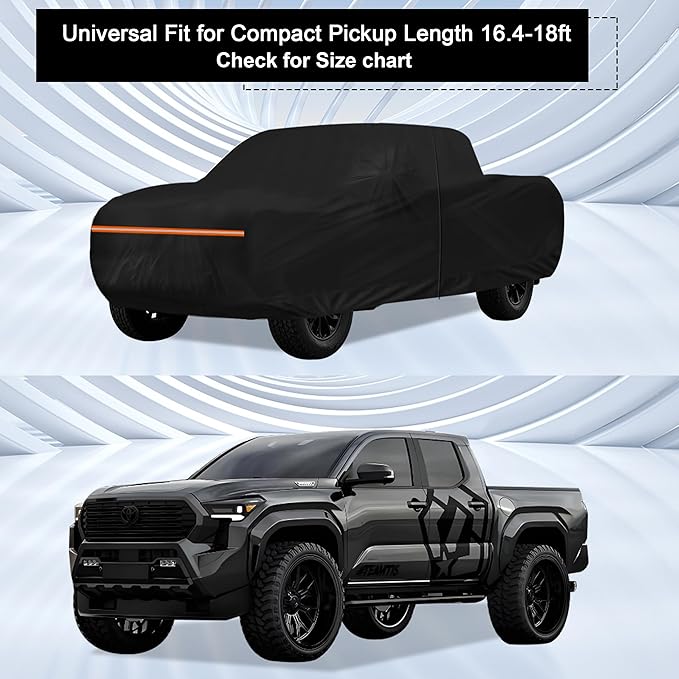 Amooca Heavy-Duty Car Covers Waterproof Sun-Proof All Weather for Automobiles Snow Cover 420D with Door Zipper Cotton Lining Universal Fit for Compact Pickup Truck Length 16.4-18ft