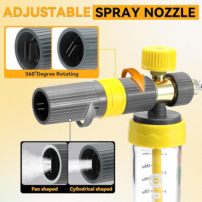 PWACCS Pressure Washer Small No-Dilution Foam Cannon Pro with Short Gun, Power Washer Soap Foam Gun with 4 Spray Nozzles for Car Wash