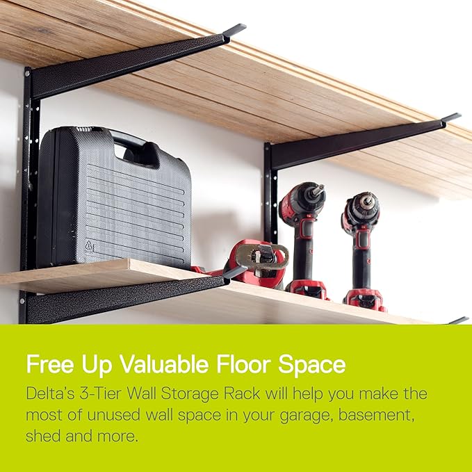 Delta Heavy Duty Wood and Lumber Storage Rack, Holds Up To 480 lbs - Easy to Install Mounted Rack With Steel Construction for Indoor & Outdoor Storage Solution For Garage, Basement & Pantry Cycle