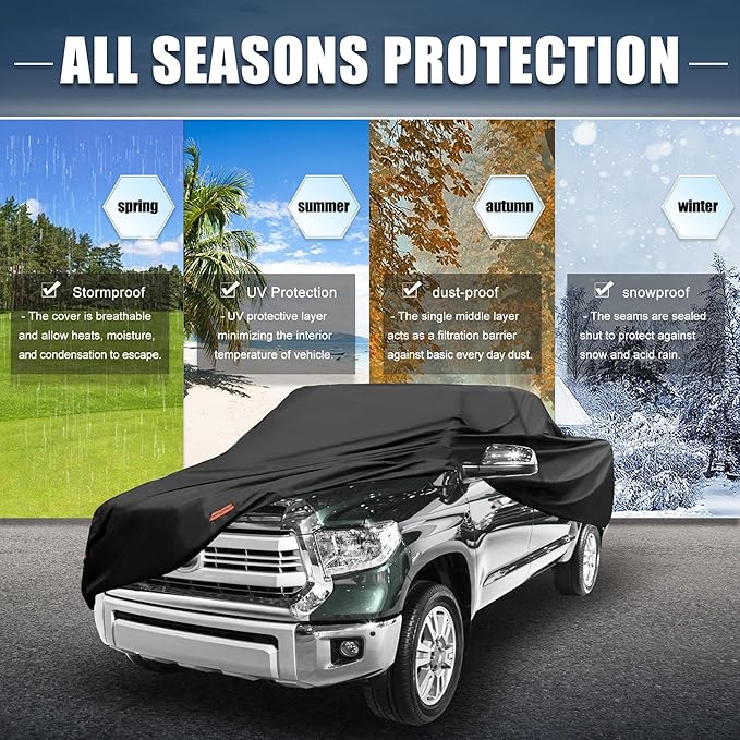 X AUTOHAUX Car Cover for Toyota Tacoma Crew Cab Pickup 2005-2021 Aluminum Film Outdoor Waterproof Sun Rain Snow Hail Protection with Driver Door Zipper