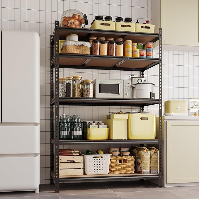 Garvee 5-Tier Utility Shelves, Metal Storage Shelves, Adjustable Shelving Units, Boltless Assembly, Garage Shelves Shed Shelving for Warehouse Garage Shed Basement,36 in W x 12 in D x 72 in H,Black
