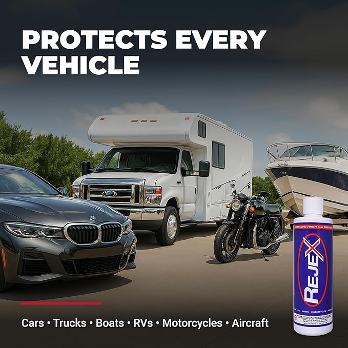 RejeX High Gloss Finish That Protects, Long-Lasting Polymer Coating for Cars, Trucks, Boats, RV, Motorcycles, Aircraft, Glass, Painted Metal, Fiberglass, Acrylic, Gel Coat & Plastic Surface, 4 Fl Oz