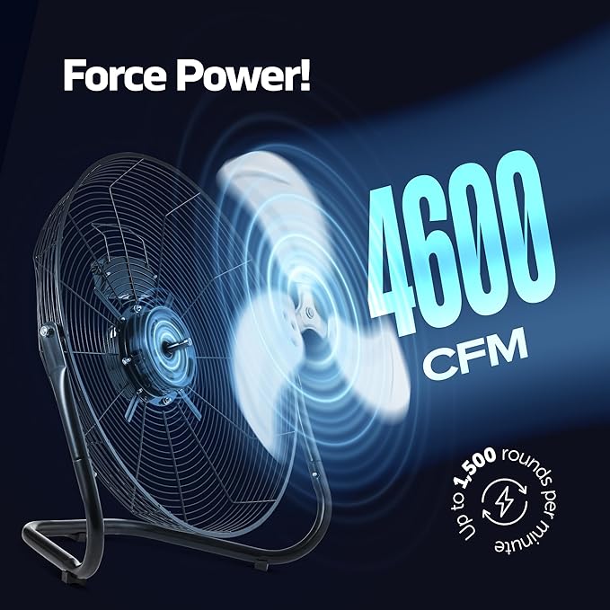 NEXAIR 3-Speed 20 In High-Velocity Heavy Duty Metal Industrial Floor Fan, 1800 CFM Powerful cooling fan for garage, Warhouse, Commercial, Residential Use, with 180° Adjustable Vertical Tilt