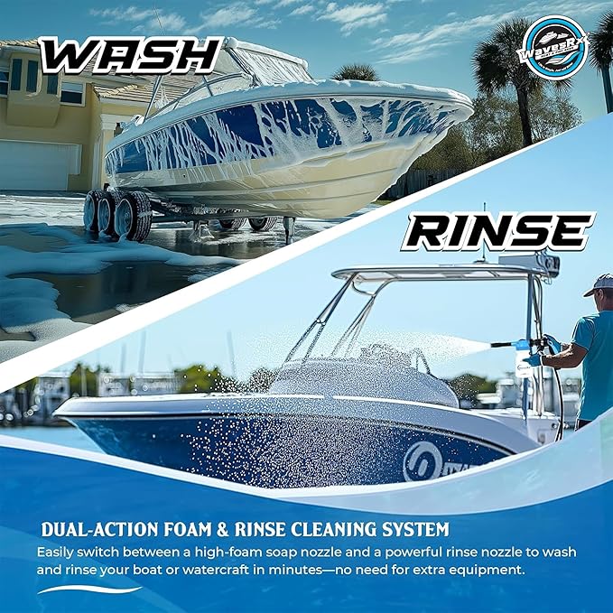 WAVESRX PWC & Boat Wash Sprayer & Engine Flush Mixer to Wash Salt Away | Dual-Use Marine Soap Foamer to Quickly Wash and Rinse | Cleaning Kit for Boating with Garden Hose Quick-Connect