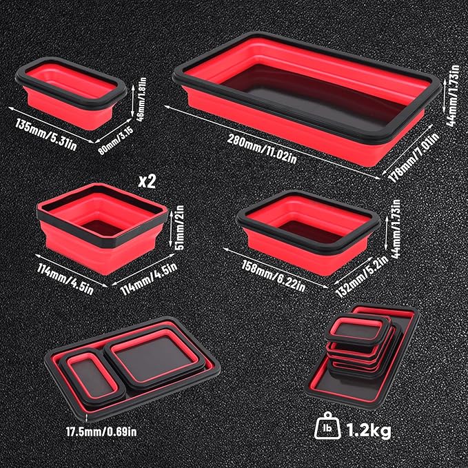 Collapsible Magnetic Parts Tray Set, Double-Sided Foldable Magnetic Tool Tray for Screws Bolts Nuts Washers, Ideal Storage Organizer for Mechanics Automotive DIY Garage Workshop