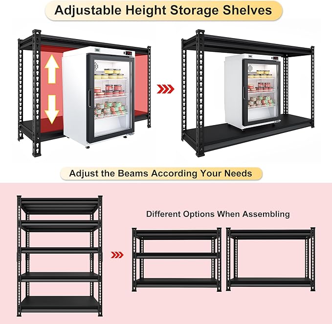 Garage Shelving Heavy Duty, 2200 Lbs Loads Garage Storage Shelves Heavy Duty, 5-Tier Metal Shelving Units and Storage for Basement, Retiple Tanks,40''Wx18 Dx72 H,Black
