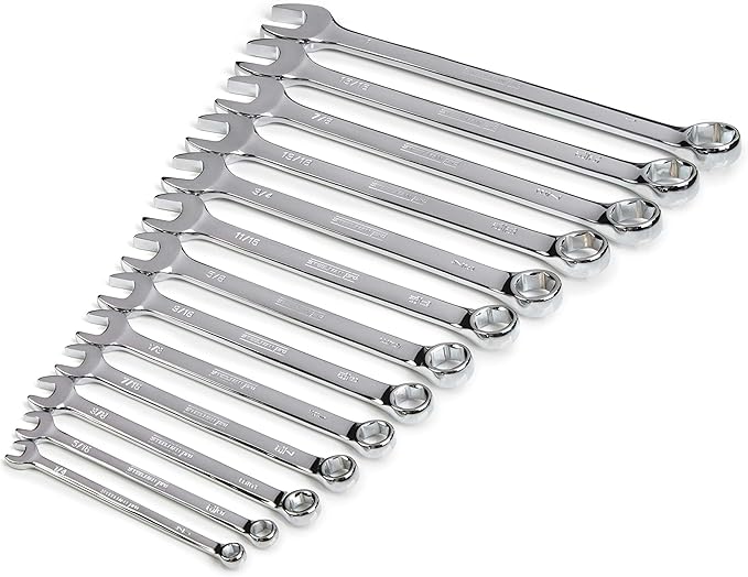 Steelman Pro 13-Piece SAE 6-Point Combination Wrench Set, 1/4, 5/16, 3/8, 7/16, 1/2, 9/16, 5/8, 11/16, 3/4, 13/16, 7/8, 15/16, and 1-inch Sizes, Full Polish Chrome