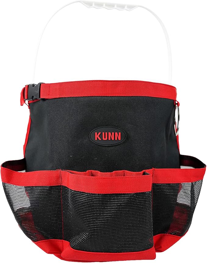 KUNN Car Wash Bucket Tool Organizer for 5 Gallon Bucket with Towel Holder Ring,Soap Pockets Cleaning Bucket Organizer Water-Resistant Mesh Pockets for Clean Supplier,Car Wash Supplier Red
