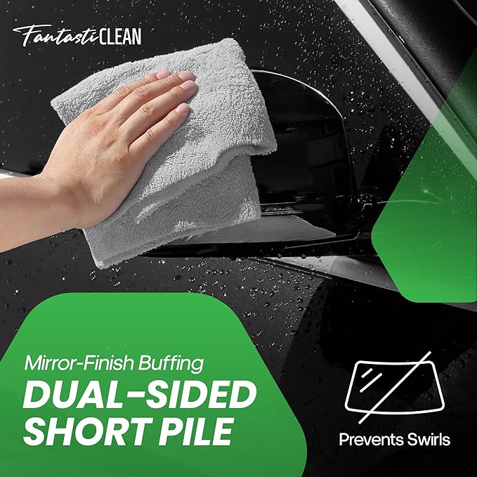 Fantasticlean Microfiber Towels for Cars, Tear Away Car Detailing Cloth Roll, RV Boat Drying Polishing, Edgeless Plush, Coral Fleece, Ultra Absorbent, Scratch-Free, 14" x 14", 20 Pack (Grey)