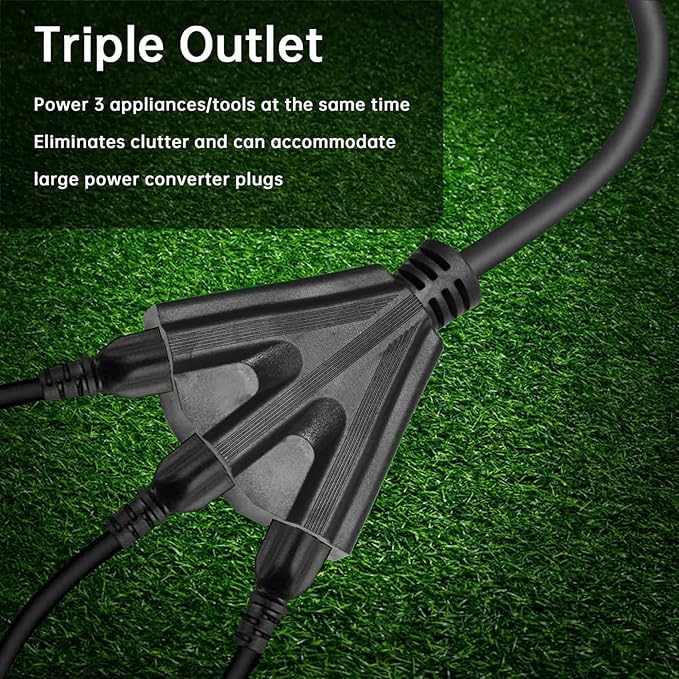 3-Outlets Indoor Outdoor Extension Cord Weatherproof, UL Certified, 16 Gauge 30FT Black 3 Prong Heavy Duty, 16/3 SJTW 13A Power Cord