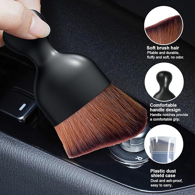 Ziciner Car Detailing Brush, Curved Soft Bristles Auto Removal Dust Collectors, Universal Vehicle Dashboard, Air Conditioner Vents etc Interior Cleaning Tool Accessories (Dark Brown)