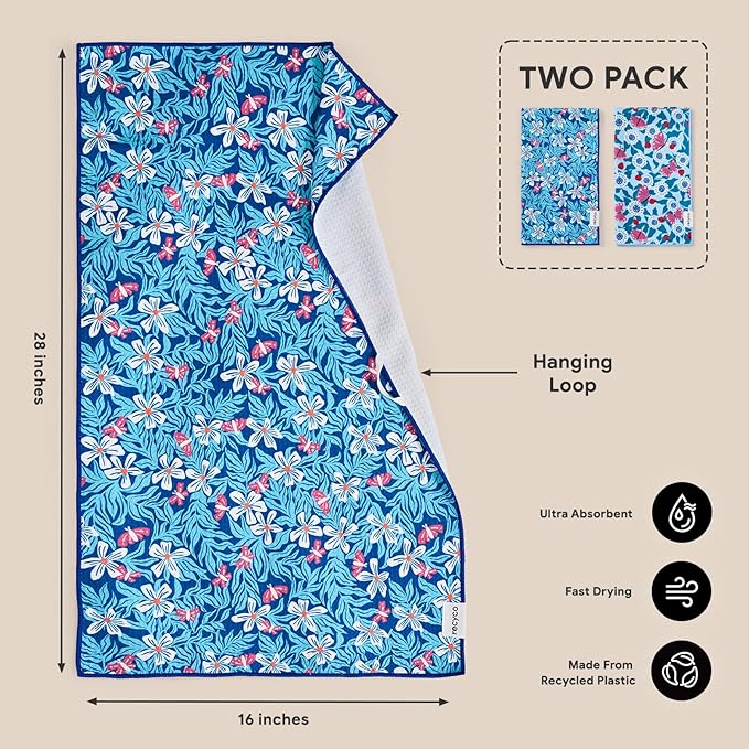 RECYCO Waffle Kitchen Towel Set of 2 - Quick Dry Microfiber Sustainable Dish Towels - Absorbent Reusable Cleaning Tea Towels - Lightweight Hand Towels,16”x 28”, Cloud Blue