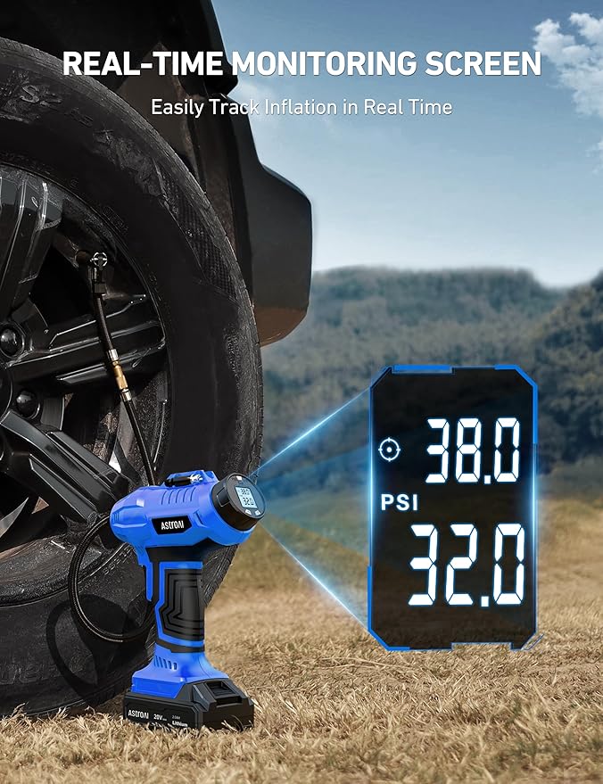 AstroAI C2 Cordless Tire Inflator Air Compressor 20V Rechargeable Battery Powered 160PSI Portable Handheld Air Pump with 12V Car Power Adapter Digital Pressure Gauge for Cars Motorcycles Blue
