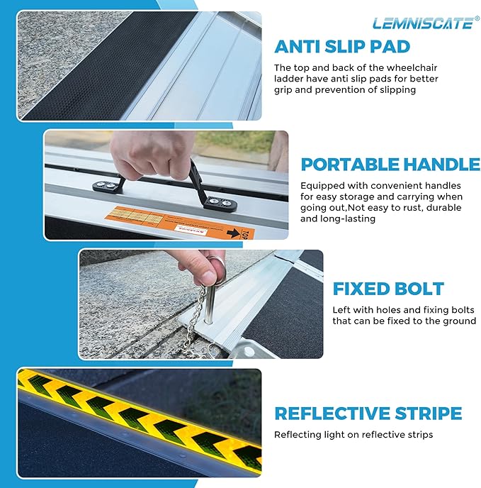 LEMNISCATE Portable Wheelchair Ramp 10FT, Wheelchair Ramps for Home Steps, Non-Slip Handicap Ramp with Handle, Folding Wheel Chair Ramps for Homes Steps, Stairs, Doorways, Scooter, 800LBS Capacity