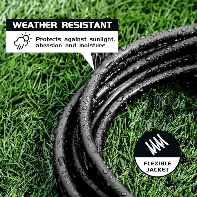 100FT Outdoor Extension Cord-16/3 SJTW Durable Black Extension Cable with 3 Prong Grounded Plug for Safety,Great for Outside Christmas Decorations