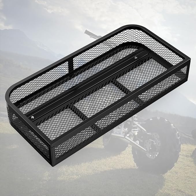 Nilight ATV Front Cargo Basket, 17" W x 36" L x 6.3" H Racks and Baskets with Steel Mesh Frame, Heavy Duty ATV Storage Cargo Box Attachments for Luggage Carrier