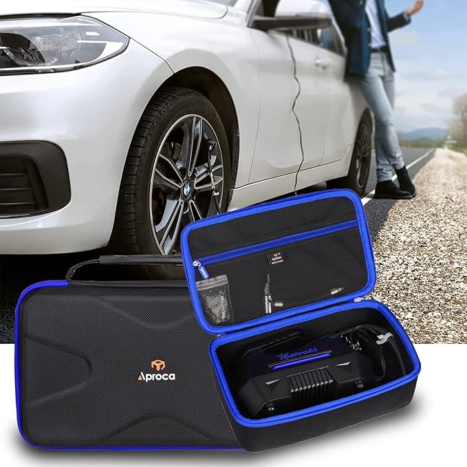 Aproca Tire Inflator Case Compatible with AstroAI Portable Air Compressor Tire Air Pump and Accessories-Black with Blue Zipper (Case Only)