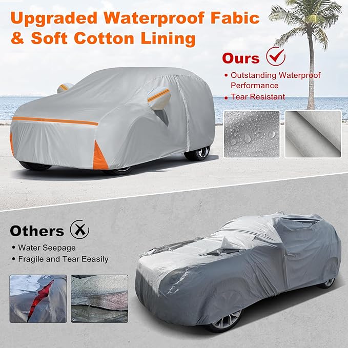 Car Cover for Mercedes Benz ML/GLE Class 250 280 300 320 350 450 (2006-2025), Waterproof Custom-fit All Weather Sun Rain UV Dust Snow Protection Outdoor Car Cover with Door Zipper and Cotton Lining