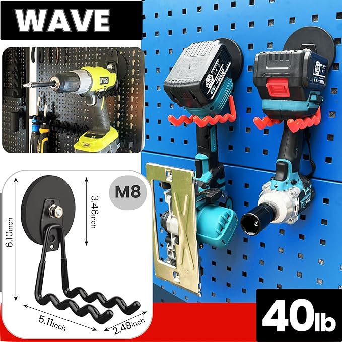 ULIBERMAGNET Heavy Duty Magnetic Garage Hooks Kit,12 Pack Strong Large Magnet Hook for Power Drill,Garden Tools,Hose,Pegboard,Garage, Workshop,Magnetic Storage Hooks for Indoor Outdoor Hanging(Black)