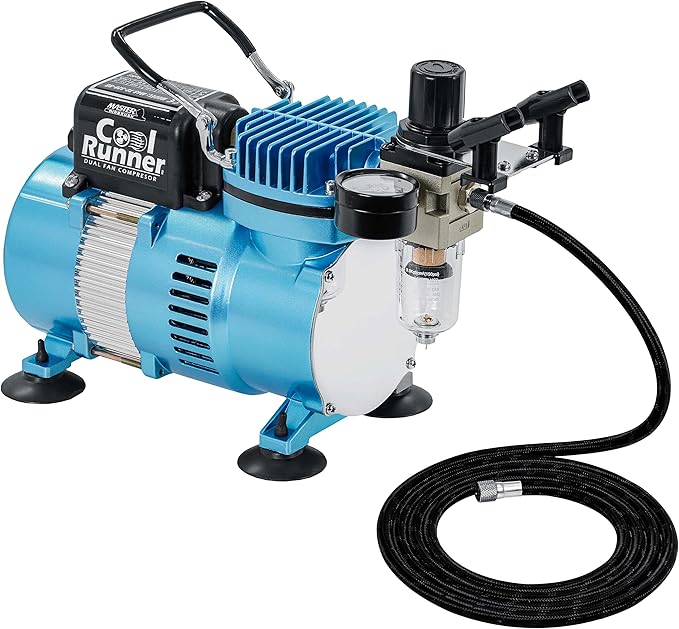 Master Airbrush Air Brush Kit with Air Compressor TC-320, 1/5 HP Cool Runner II Dual Fan with Regulator, Water Trap & Holder