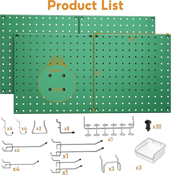 PegBoard, 68PCS Heavy Duty Metal Pegboard with Hooks, Heavy Duty Peg Board for Walls Home, Garage Tool Storage, Workbench, Craft Room, Kitchen