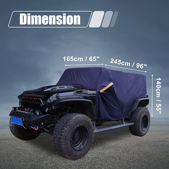 X AUTOHAUX SUV Car Cover Cab Cover Fit for Jeep Wrangler JK JL Hardtop 2 Door 2007-2021 Outdoor Sun Dust Wind Snow Protection 210D Oxford with Driver Door Zipper Navy Blue