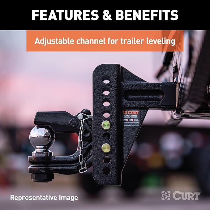 Curt Manufacturing 45907 Adjustable Trailer Hitch Mount 2-5/16" Ball Pintle Combo (fits 2" Receiver, 13,000 Lbs. Gtw, 6" Drop, 5-1/4" Rise)