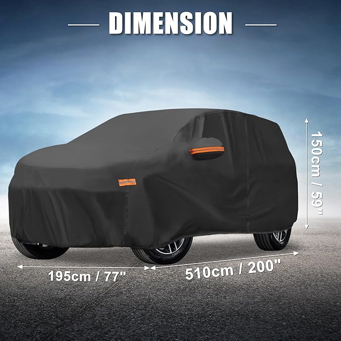 X AUTOHAUX Car Cover for Toyota Highlander 210D-PU Outdoor Full Car Cover All Weather with Door Zipper for Waterproof Windproof Sun Rain Snow Protection