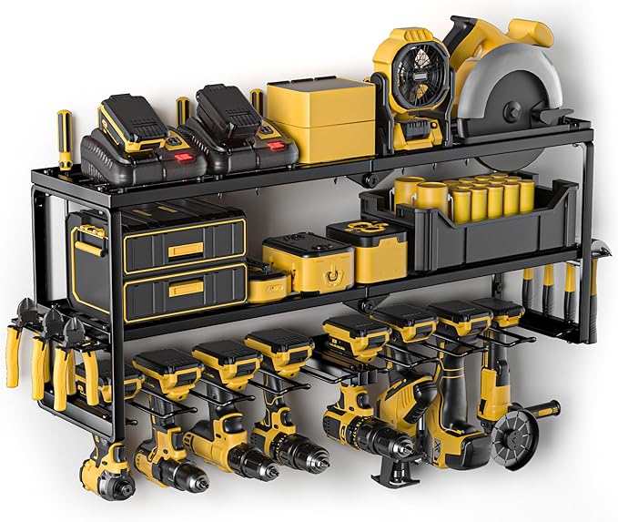 Power Tool Organizer, 8 Drill Holder for Tool Organizer, Storage and Organization for Garage, Heavy Duty Metal Tool Shelf Utility Rack for Cordless Power Tools Suitable for Pegboard/Workshop