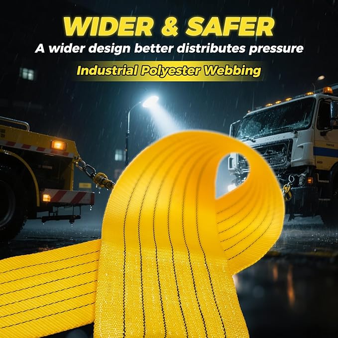 90,000lb Heavy Duty Tow Strap 30ft x 7.1Inch - Recovery Tow Rope for Trucks, Jeep, SUV, RV, Tractor, Bus, Van |Commercial Grade, 6m 50 US Tons Break Strength