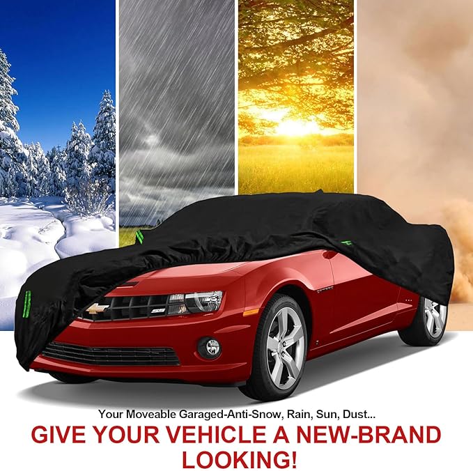 Car Cover for Chevy Camaro 2010-2023 6 Layers All Weather 210T Windproof Waterproof All Weather Protection Outdoor Covers Compatible with Chevy Camaro