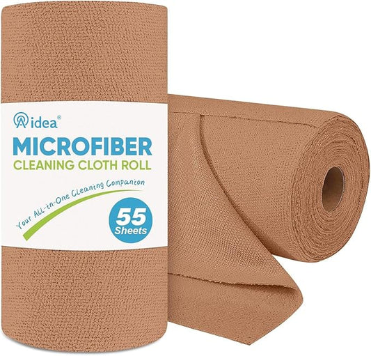 AIDEA Microfiber Cleaning Cloth Roll, 55 Sheets Shop Towels Washable, Microfiber Towels for Cars, Shop Rags Reusable Paper Towel for Automotive, Workshop, House, Kitchen, Cleaning Supplies11×9" Coffee