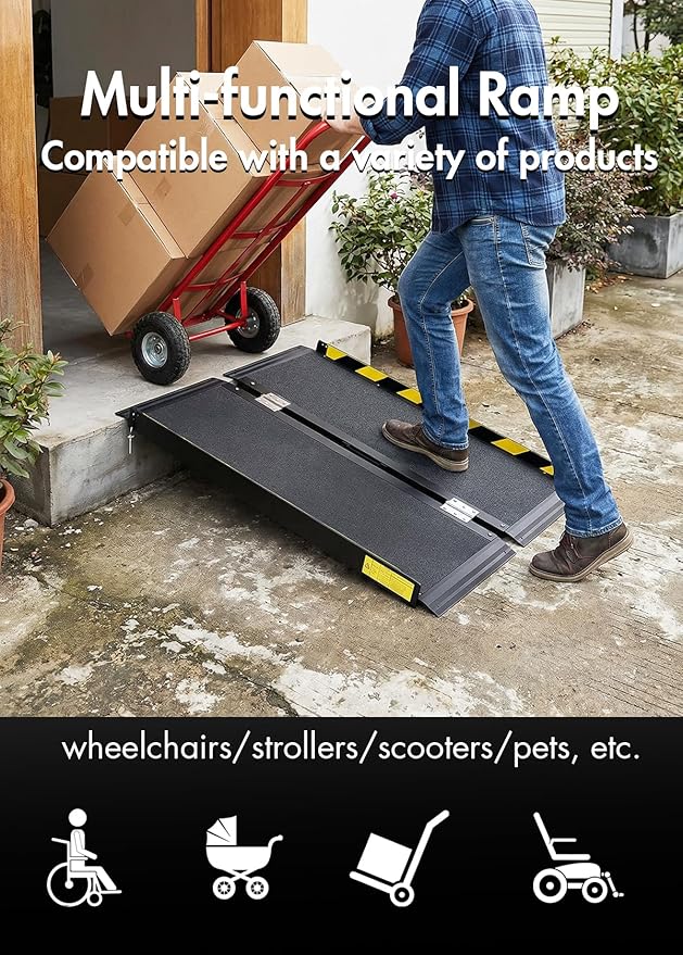 Portable Wheelchair ramp 3FT,Non-Slip Aluminum Threshold ramps for Home Steps,Folding Handicap ramp,doorways,Stairs,Scooter,Weight Capacity 800LBS (3FT(Usable Height 3-9 inch))