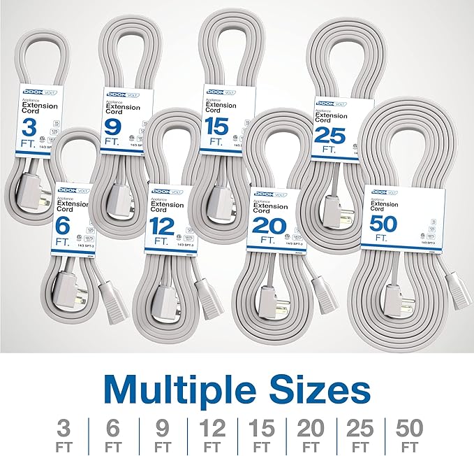 Appliance Extension Cord - 3ft Heavy Duty Gray Extension Wire for Air Conditioner, Refrigerator, & All Major Appliances - 14 Gauge High Voltage 3 Prong Flat-End Appliance Cord, for Indoor use