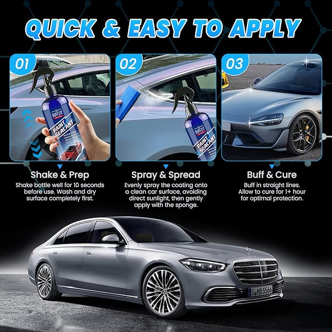 Paint Sealant Spray Quick Effect Coating Agent for High Gloss Shine & Protection All-in-One Waterless Wash Wax Hydrophobic Polish for Cars Motorcycle Trucks & RVs with Microfiber Towel 10oz/300ml